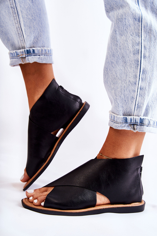 Жіночі шкіряні босоніжки Broad Foot Black Catalise