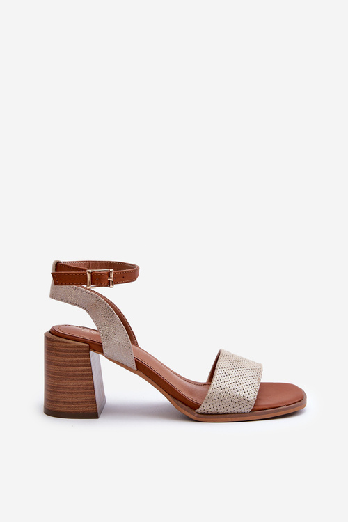 Жіночі босоніжки на каблуці з еко-замші золота Ronvia