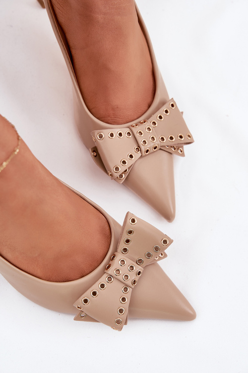 Туфлі На Каблуках З Бантом Бежеві Folesca