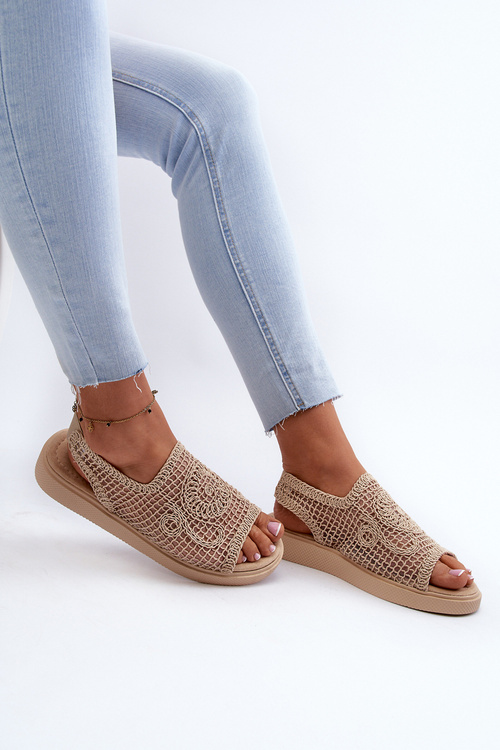 Жіночі сандалі на плоскій підошві, прикрашені чорними квітами Abidina