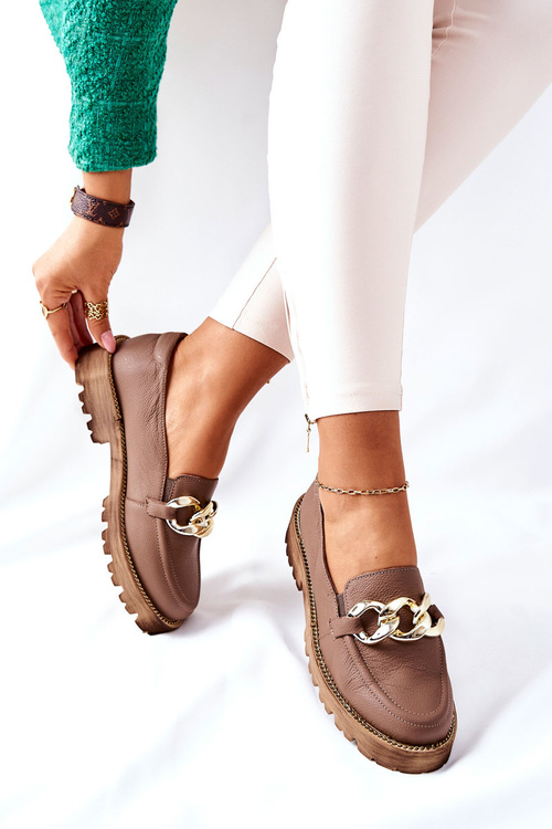 Жіночі броги Лофери шкіряні коричневі Sthonto