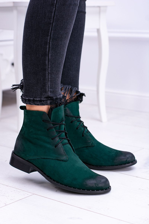 Шкіряні зелені жіночі черевики Millano на шнурівці