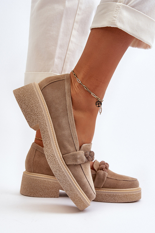 Жіночі замшеві мокасини з декором бежеві Zazoo 3429/W