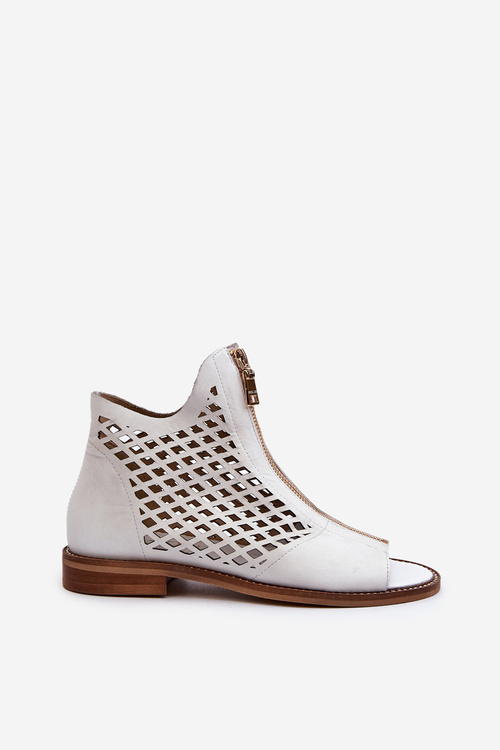 Білі шкіряні сандалі на шнурівці з блискавкою Zazoo 977/L