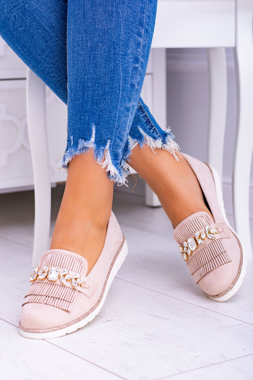 Бежеві замшеві мокасини з кристалами Vivaro