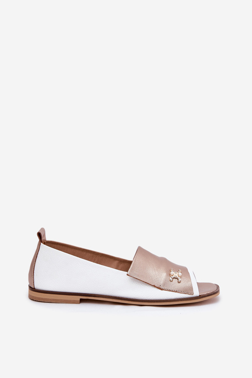 Шкіряні Елегантні Балетні Туфлі З Відкритими Пальцями Біло-Золоті Zazoo 1865