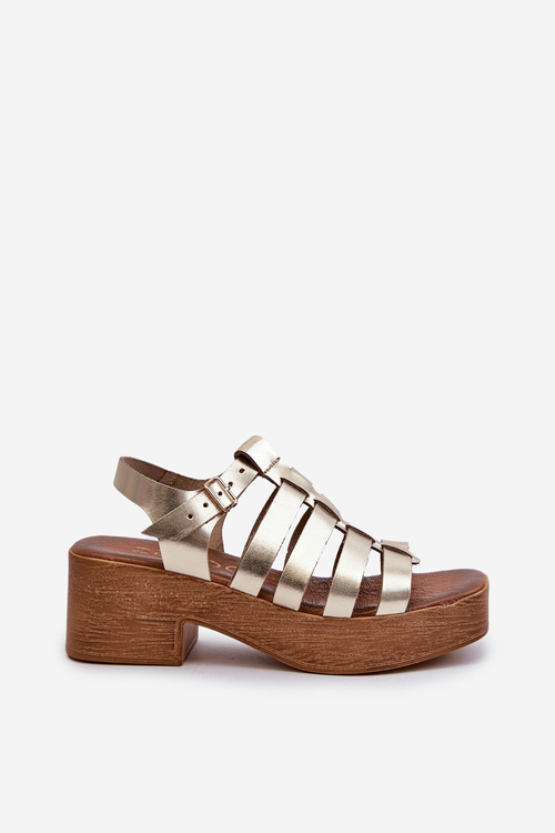 Золоті жіночі шкіряні босоніжки Zazoo 40410