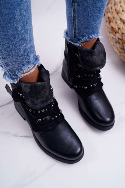 Жіночі чоботи на плоскій підошві Теплі чорні дебра