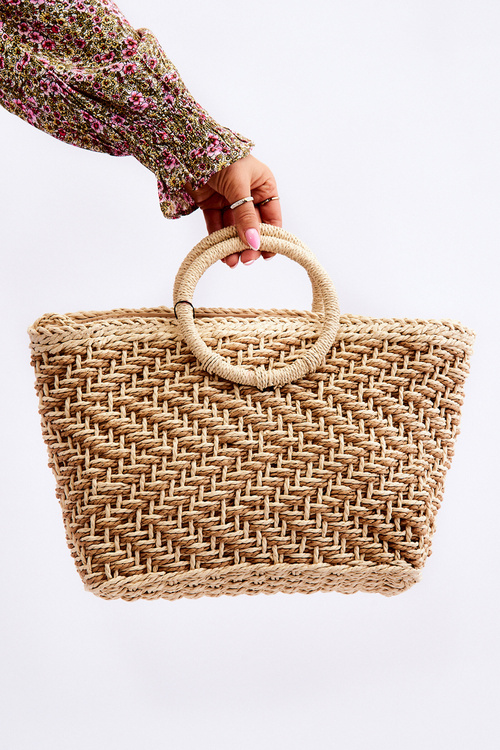 Модна велика сумочка на блискавці бежевого кольору