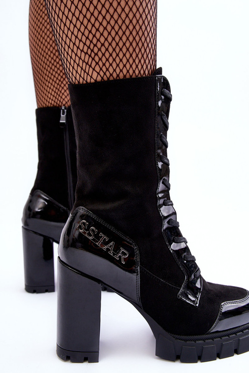 Шкіряні черевики на масивному каблуці Чорні Khariah