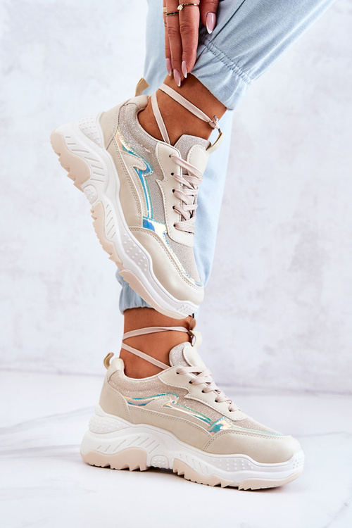 Жіночі блискучі кросівки бежеві Callisto