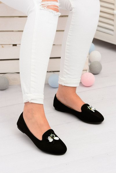 Замшеві чорні жіночі балетки Lords на шнурівці Veni