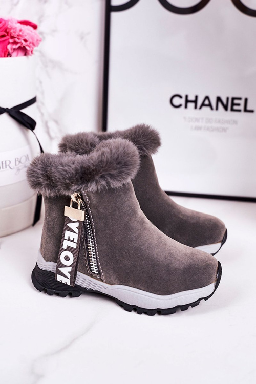 Дитячі утеплені сноуборди з хутром сірі Love-Love