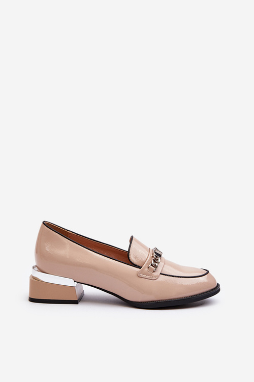 Жіночі бежеві лаковані туфлі на низькому каблуці Albreide