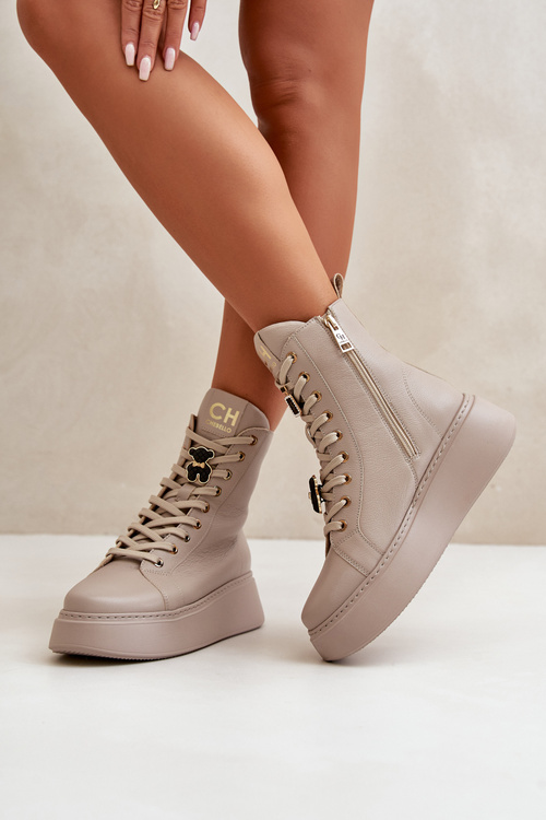 Жіночі шкіряні ботильйони Workers на шпильках, бежевий CheBello 4294