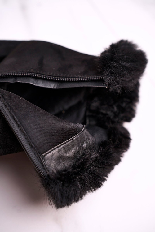 Жіночі ботильйони з хутром замшеві чорні Sophie