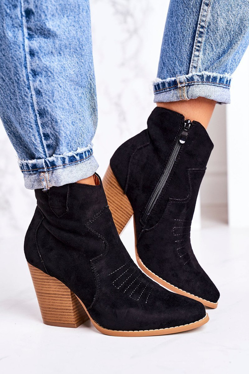 Жіночі утеплені ковбойські чоботи на каблуці Чорні Маргарет