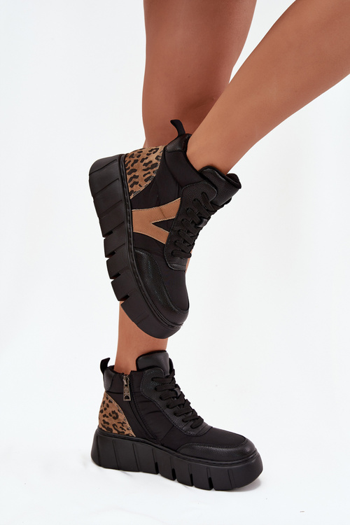 Шкіряні жіночі черевики на платформі з утепленням Vinceza 66838 Чорний