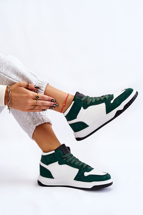 Високе жіноче спортивне взуття Кросівки біло-зелені Rumor