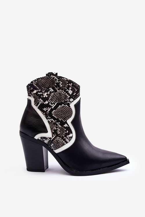 Жіночі ковбойські чоботи на змійці чорно-білі Leara