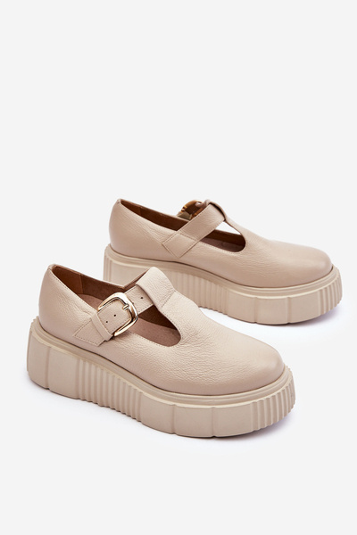 Бежеві стильні шкіряні лофери Zazoo 20102 на масивній платформі