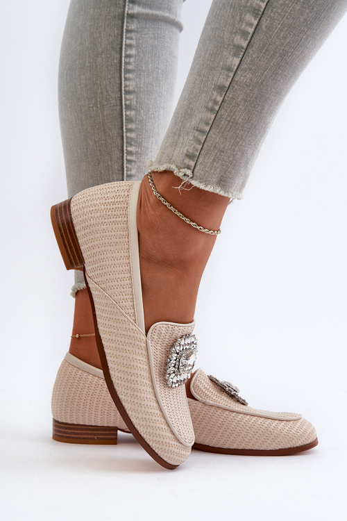 Жіночі лофери на плоскій підошві з пряжкою, бежеві D&A MR38-676