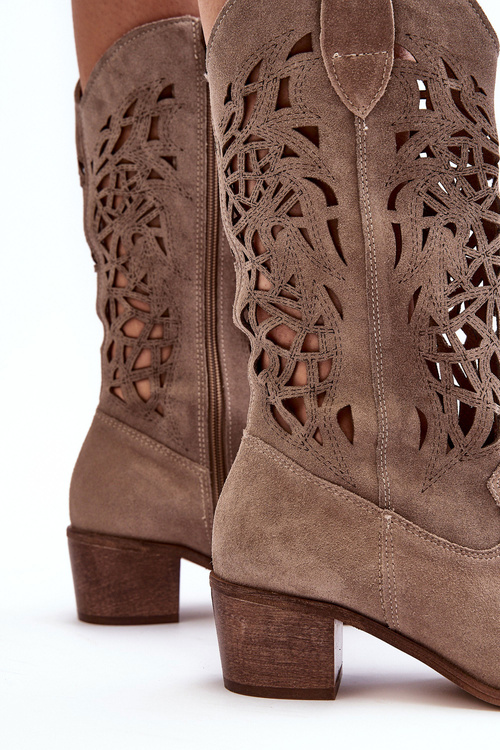 Замшеві ковбойські чоботи ажурні темно-бежеві Lewski 3320
