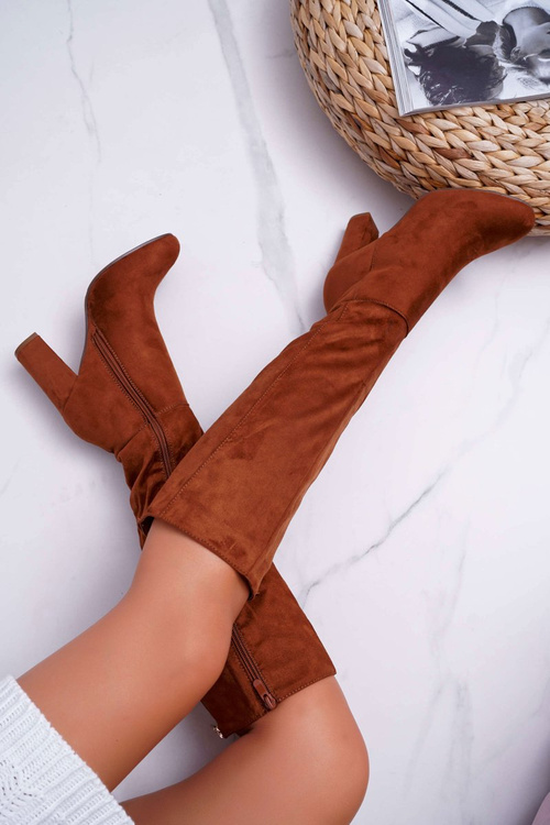 Жіночі чоботи на шпильці Suede Camel Classy