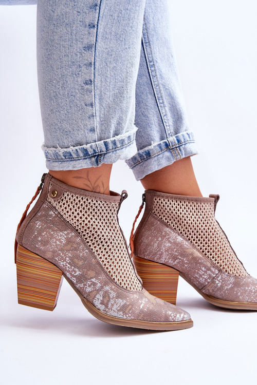 Чоботи шкіряні з сіткою Maciejka 05842-04 Бежеві