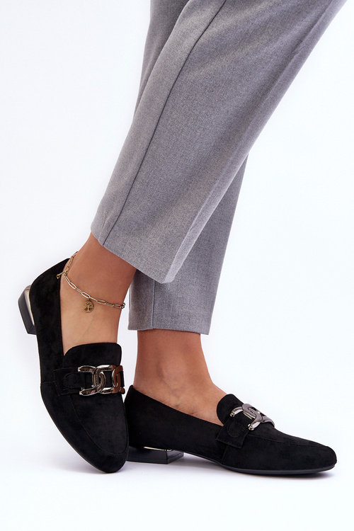 Жіночі мокасини з прикрасами Чорні Camilena