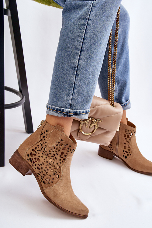 Чоботи жіночі ажурні Lewski Shoes 2909 Темно-бежеві