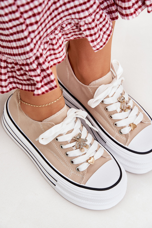 Жіночі Кросівки На Платформі З Золотими Прикрашаннями Бежеві Fiorina