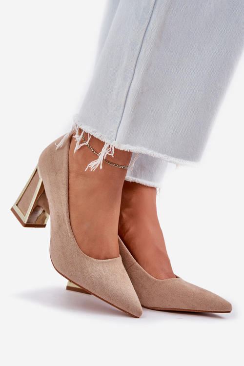 Елегантні Туфлі На Каблуку З Загостреними Носками Темно-бежеві Falseki