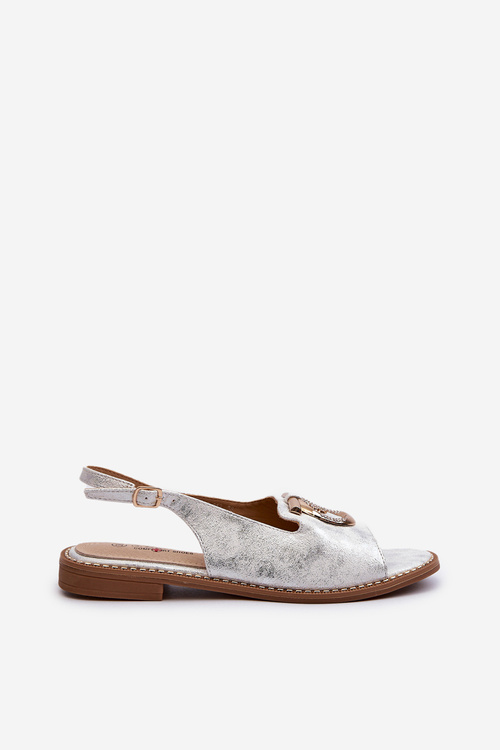 Елегантні жіночі босоніжки з золотим декором на плоскій підошві Срібні S.Barski KV27-053