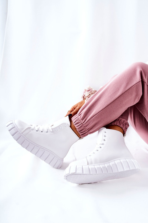 Шкіряні кросівки на високій платформі білі меніфізи