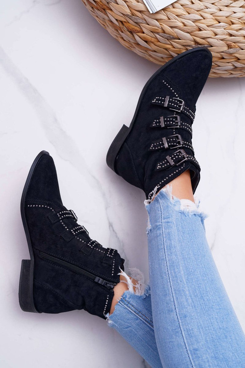 Жіночі замшеві чоботи з заклепками і пряжками чорного кольору Berugio