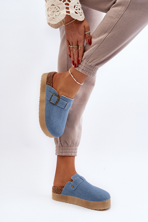 Жіночі джинсові сабо на платформі синього кольору Jorffia