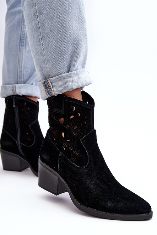 Замшеві ковбойські чоботи з мереживом D&A SN622-20 Чорні