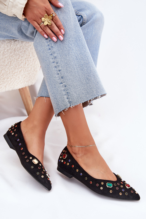 Балетки Жіночі Прикрашені Кристалами Чорні Valena