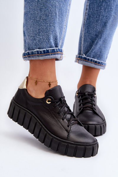 Жіночі шкіряні туфлі на масивній підошві Zazoo 2919 Чорні