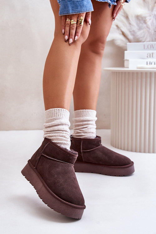 Модні замшеві низькі зимові черевики коричневого кольору Nucca