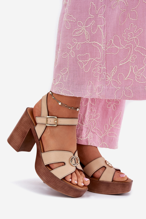 Жіночі Сандалі На Каблуку Золота Декорація Бежеві Nusorilis