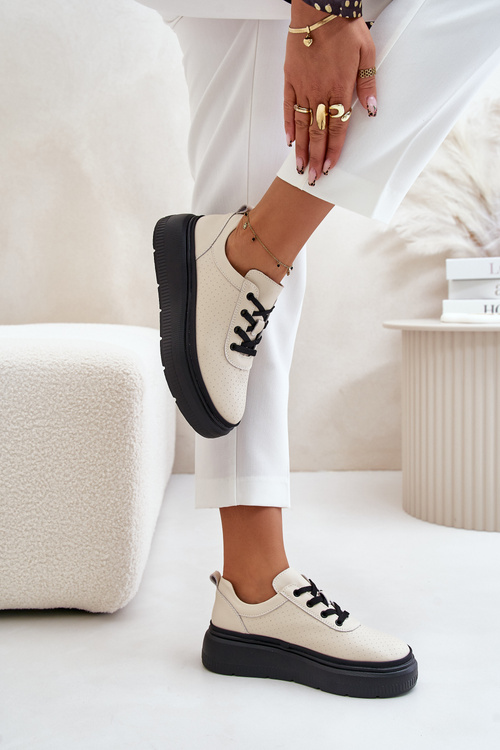 Жіноче спортивне взуття на платформі натуральна шкіра бежеві Vinceza