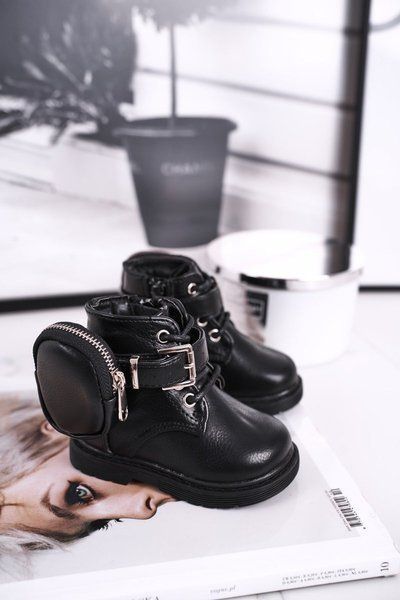 Дитячі чоботи з теплим хутром маленька сумка чорна Twinkle