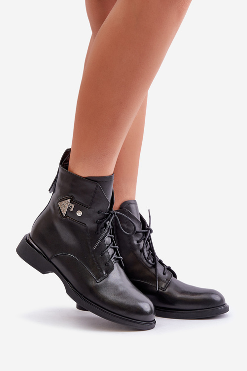 Теплі шкіряні ботильйони на плоскій підошві Maciejka N3115-01 Чорні