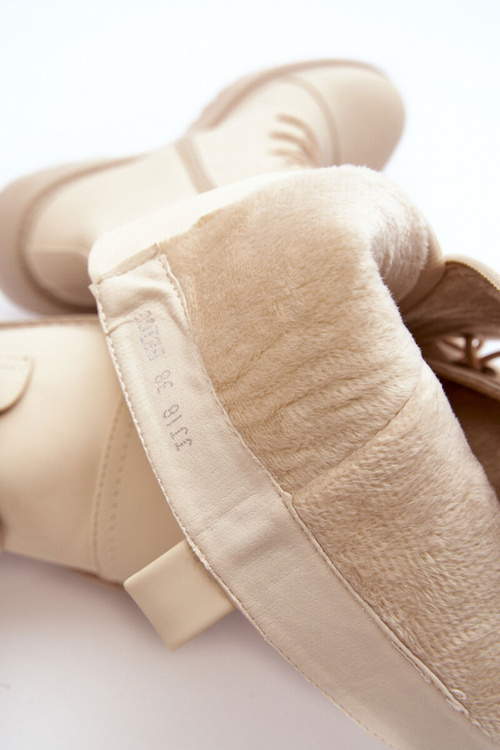 Жіночі утеплені чоботи на шнурівці Glany вище коліна, бежевого кольору Bergdis