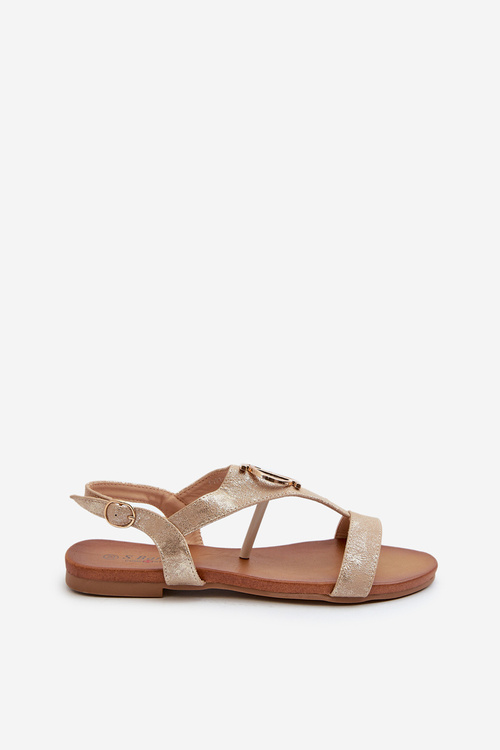 Жіночі сандалі на плоскій підошві з декором S.Barski KV27-051 золото