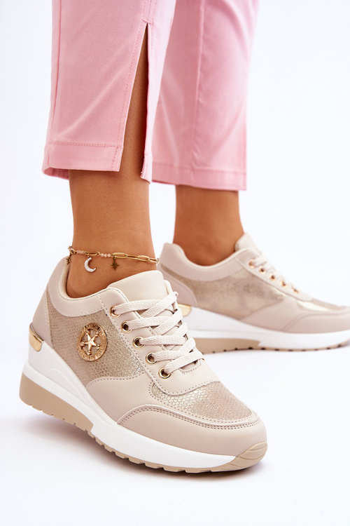 Модні кросівки на танкетці бежеві Jaliyah