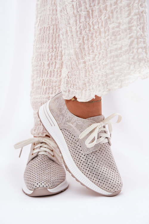 Шкіряні Легкі Жіночі Полуботинки На Платформі Artiker 56C2113 Бежево-Золоті