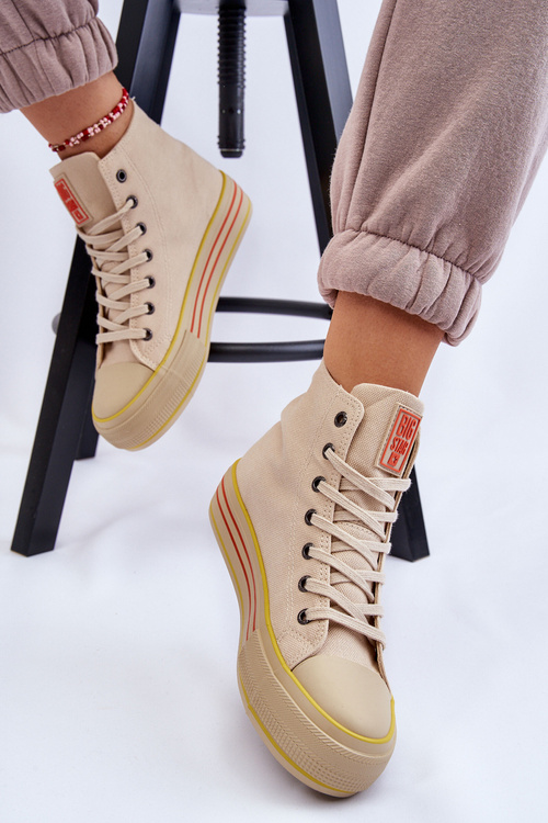 Жіночі високі текстильні кросівки на платформі Big Star LL274187 бежевого кольору